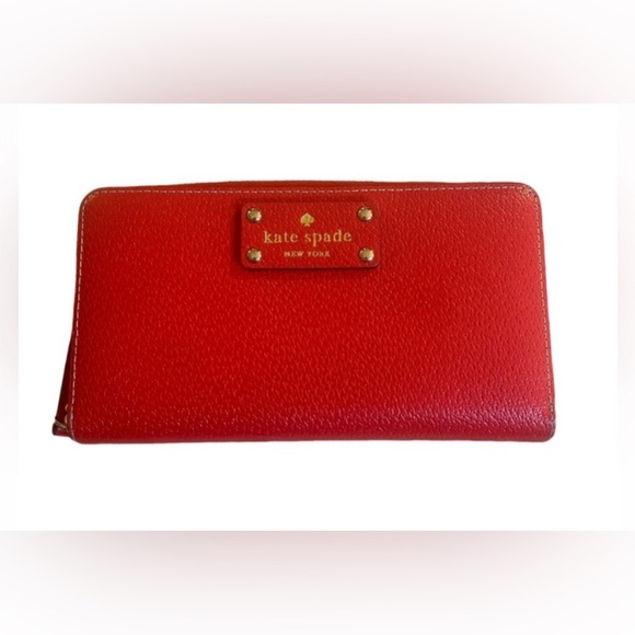 kate spade Handbags - Kate Spade EUC New York "Soffiano" Solid Red Leather Zip Around Wallet!